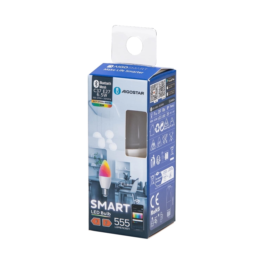 Ściemniana żarówka LED RGBW C37 E27/6,5W/230V 2700-6500K - Aigostar