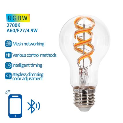 LED RGBW Żarówka FILAMENT A60 E27/4,9W/230V 2700K - Aigostar