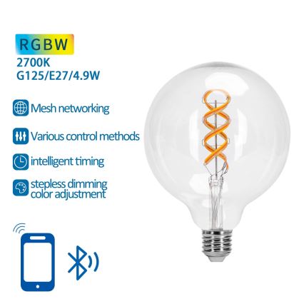 Ściemniana żarówka LED RGBW FILAMENT MESH Smart G125 E27/4,9W/230V 2700K - Aigostar