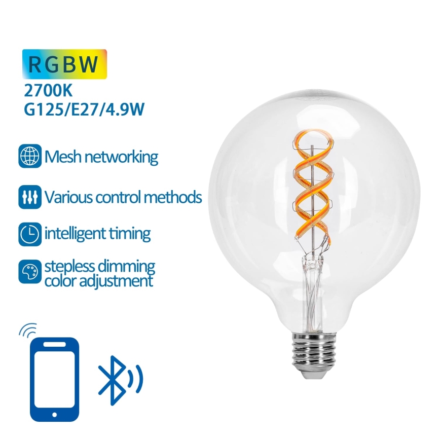 Ściemniana żarówka LED RGBW FILAMENT MESH Smart G125 E27/4,9W/230V 2700K - Aigostar