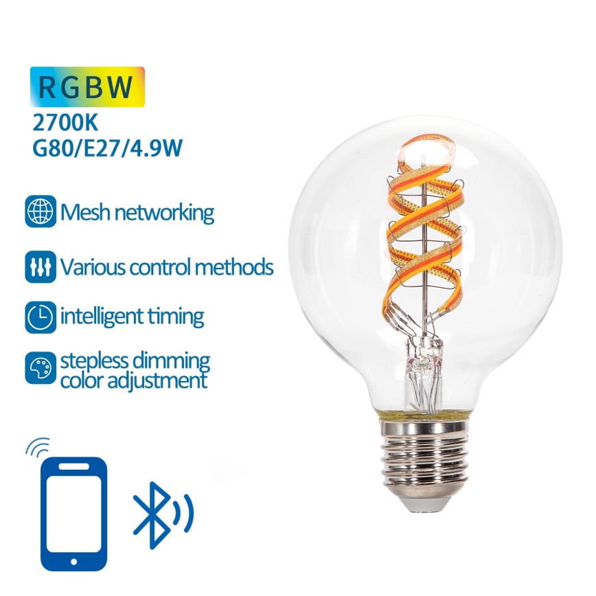 Ściemniana żarówka LED RGBW FILAMENT MESH Smart G80 E27/4,9W/230V 2700K - Aigostar