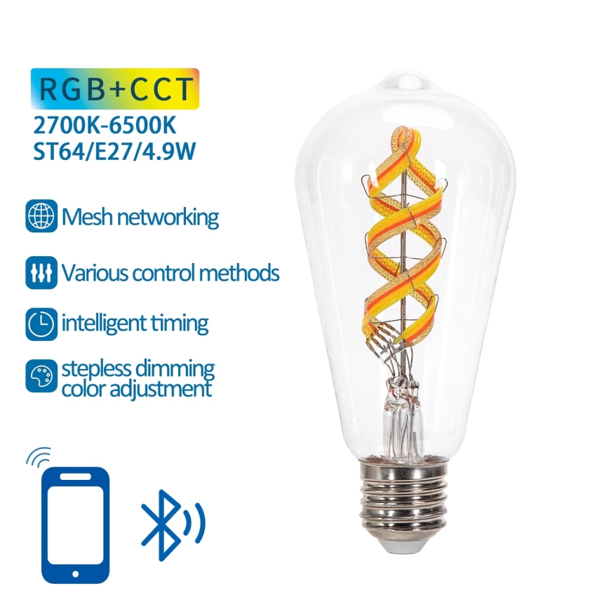 Ściemniana żarówka LED RGBW FILAMENT MESH Smart ST64 E27/4,9W/230V 2700-6500K - Aigostar