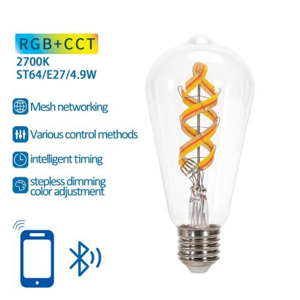 Ściemniana żarówka LED RGBW FILAMENT MESH Smart ST64 E27/4,9W/230V 2700K - Aigostar