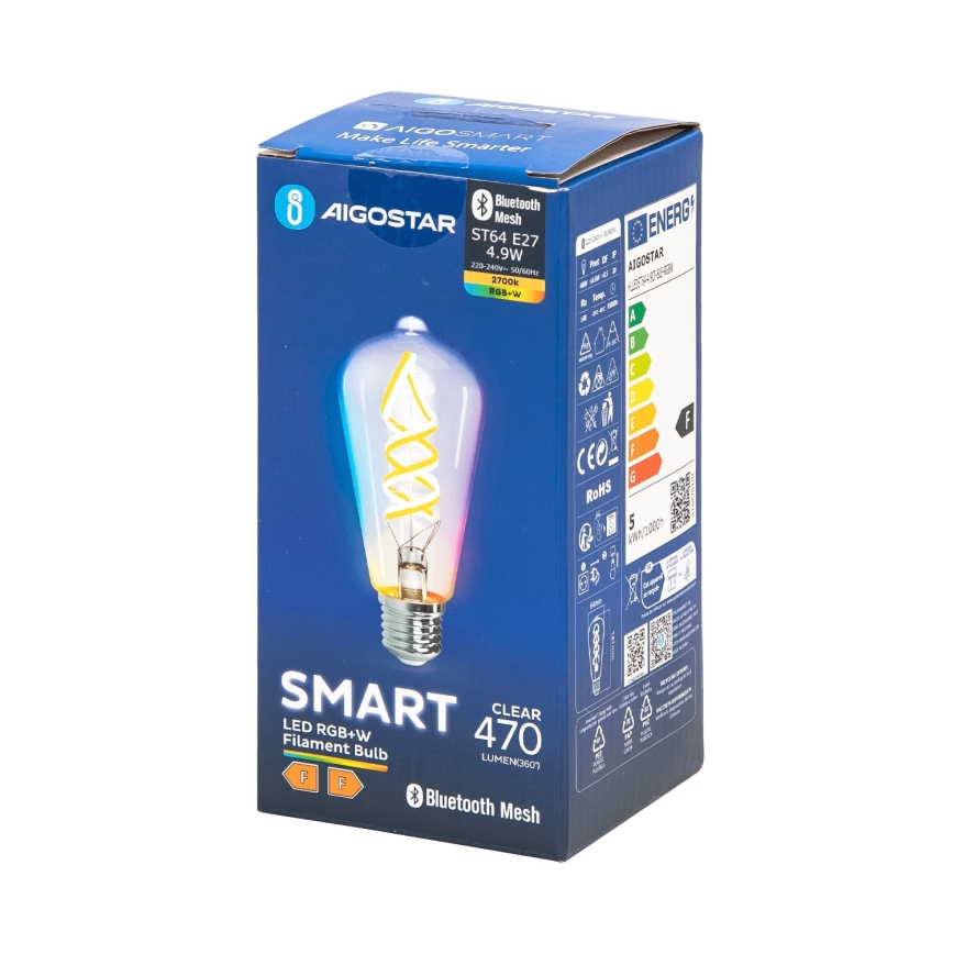Ściemniana żarówka LED RGBW FILAMENT MESH Smart ST64 E27/4,9W/230V 2700K - Aigostar