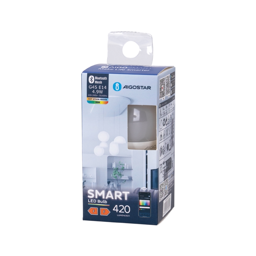 Ściemniana żarówka LED RGBW G45 E14/4,9W/230V 2700-6500K - Aigostar