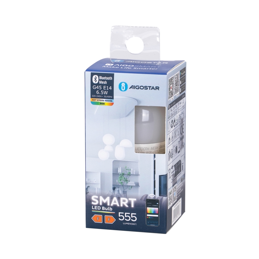 Ściemniana żarówka LED RGBW G45 E14/6,5W/230V 2700-6500K - Aigostar