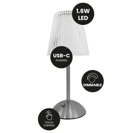 LED Ściemnialna akumulatorowa dotykowa lampa stołowa ELBA LED/1,6W/800 mAh matowy chrom/przezroczysty
