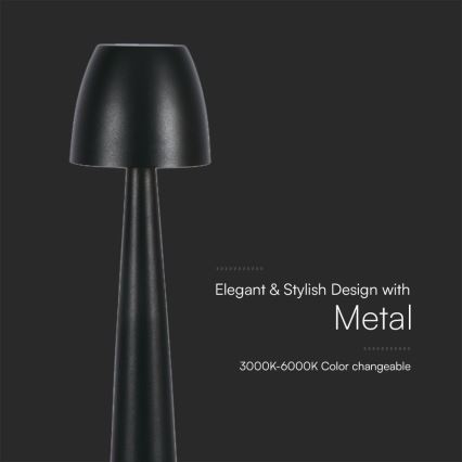 LED Ściemnialna ładowalna dotykowa lampa stołowa LED/3W/5V 3000-6000K 1800 mAh czarny