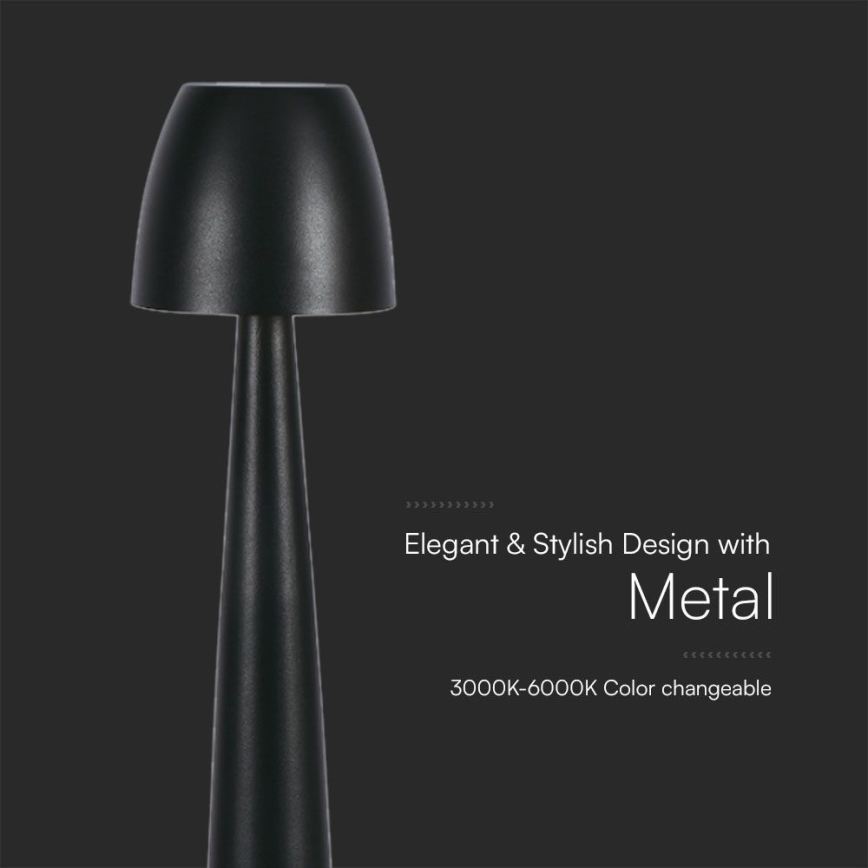 LED Ściemnialna ładowalna dotykowa lampa stołowa LED/3W/5V 3000-6000K 1800 mAh czarny