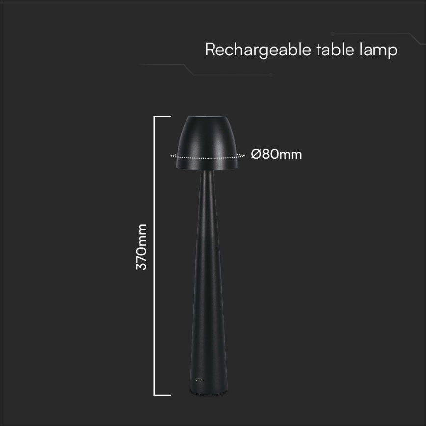 LED Ściemnialna ładowalna dotykowa lampa stołowa LED/3W/5V 3000-6000K 1800 mAh czarny