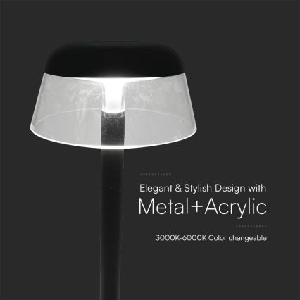 LED Ściemnialna ładowalna dotykowa lampa stołowa LED/3W/5V 3000-6000K 1800 mAh czarny