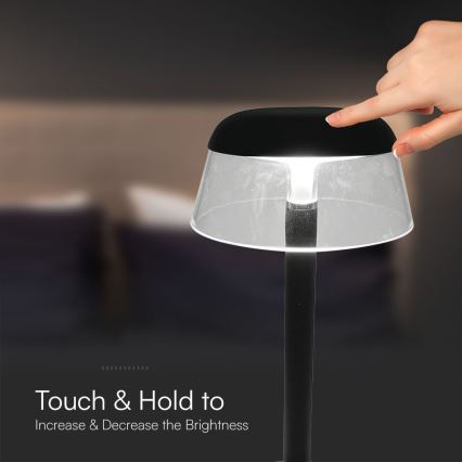 LED Ściemnialna ładowalna dotykowa lampa stołowa LED/3W/5V 3000-6000K 1800 mAh czarny