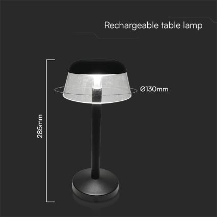 LED Ściemnialna ładowalna dotykowa lampa stołowa LED/3W/5V 3000-6000K 1800 mAh czarny