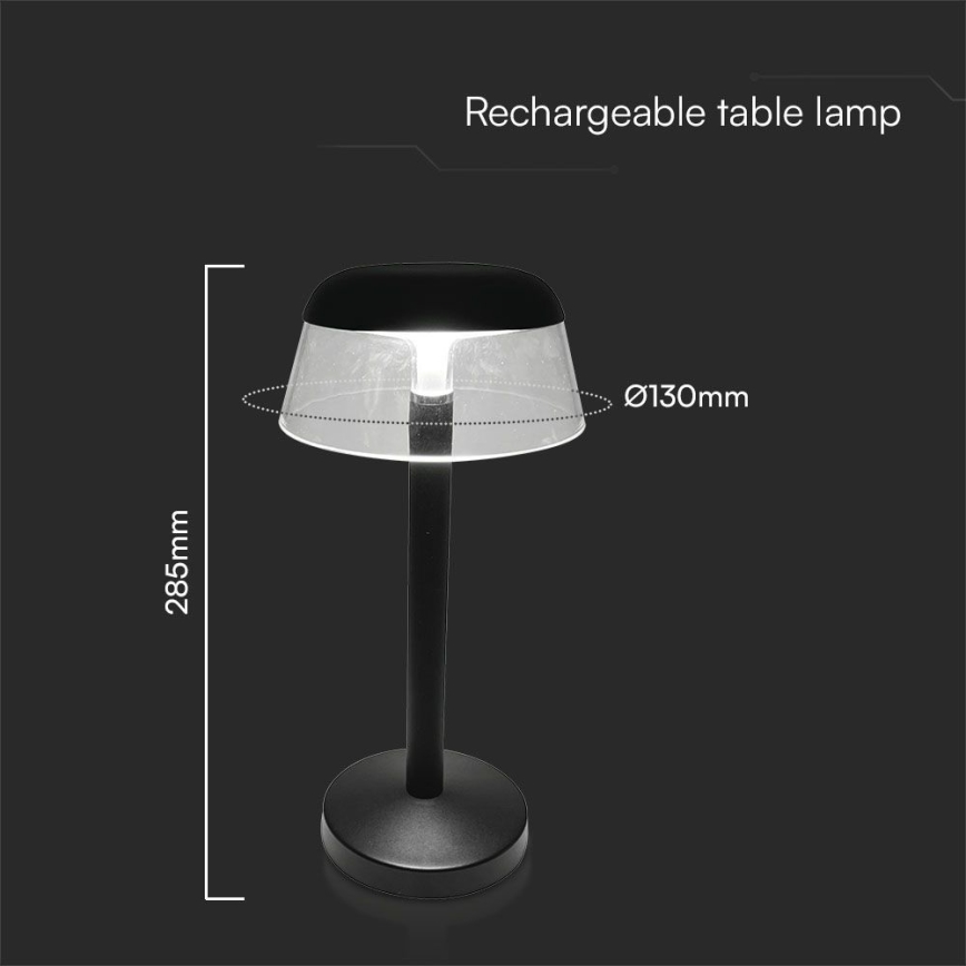 LED Ściemnialna ładowalna dotykowa lampa stołowa LED/3W/5V 3000-6000K 1800 mAh czarny