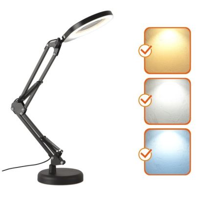 LED Lampa stołowa ściemnialna ze szkłem powiększającym 2w1 AURIQ LOUPE LED/10W/5V 3000/4000/6500K czarny