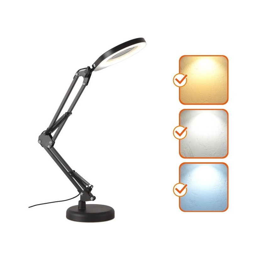 LED Lampa stołowa ściemnialna ze szkłem powiększającym 2w1 AURIQ LOUPE LED/10W/5V 3000/4000/6500K czarny