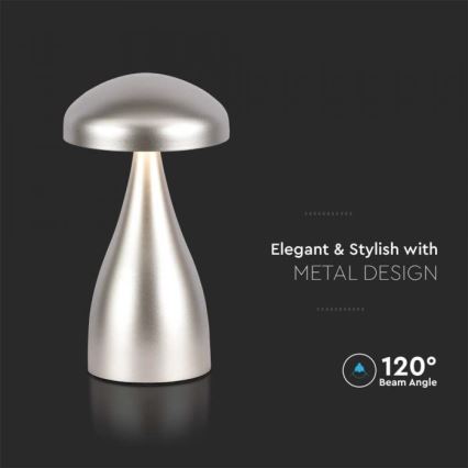 LED Ściemnialna akumulatorowa dotykowa lampa stołowa LED/1W/5V 3000-6000K 1800 mAh srebrna