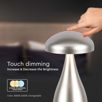 LED Ściemnialna akumulatorowa dotykowa lampa stołowa LED/1W/5V 3000-6000K 1800 mAh srebrna