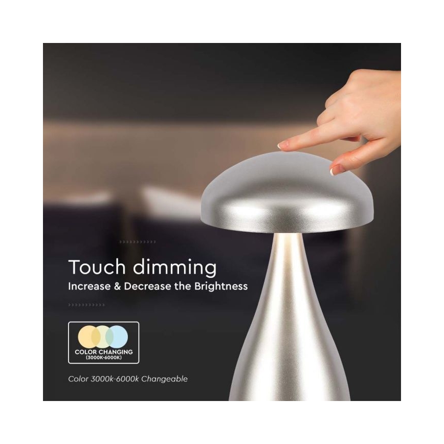 LED Ściemnialna akumulatorowa dotykowa lampa stołowa LED/1W/5V 3000-6000K 1800 mAh srebrna