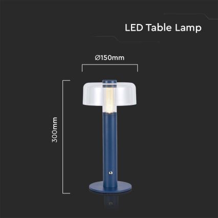 LED Ściemnialna akumulatorowa dotykowa lampka stołowa LED/1W/5V 3000K 1800 mAh niebieska