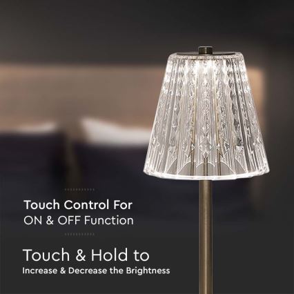 LED Ściemnialna ładowalna dotykowa Lampa stołowa LED/2,4W/5V 3000-6000K 1800 mAh chrom błyszczący