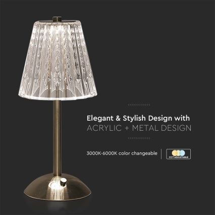 LED Ściemnialna ładowalna dotykowa Lampa stołowa LED/2,4W/5V 3000-6000K 1800 mAh chrom błyszczący
