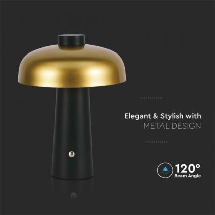 LED Ściemnialna akumulatorowa dotykowa lampa stołowa LED/3W/5V 3000-6000K 1800 mAh czarne/złoty