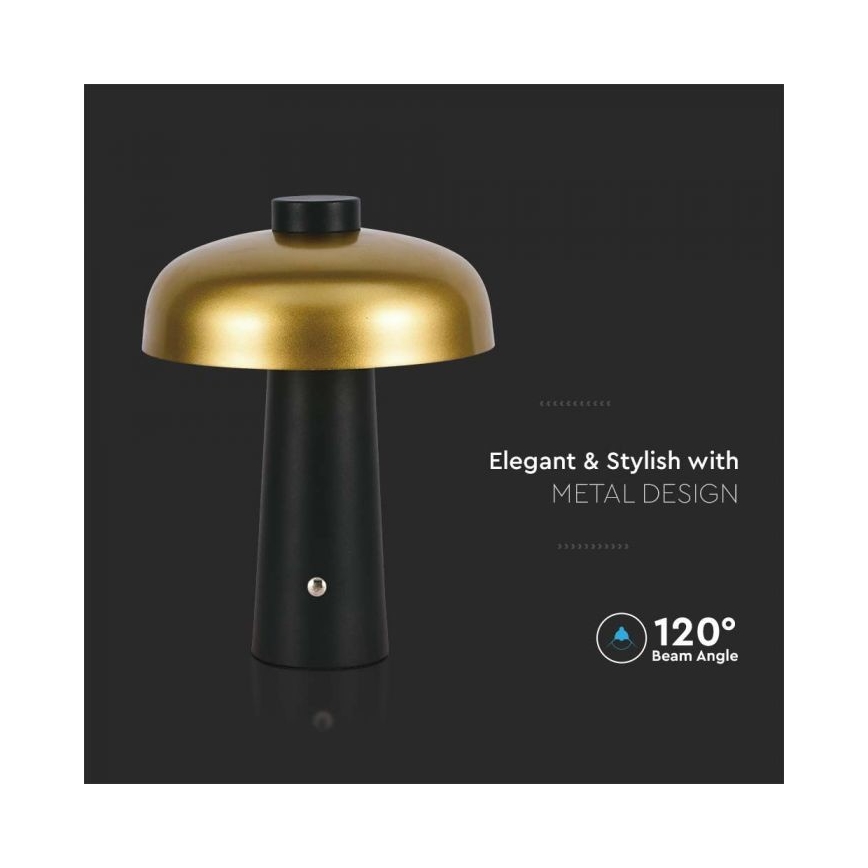 LED Ściemnialna akumulatorowa dotykowa lampa stołowa LED/3W/5V 3000-6000K 1800 mAh czarne/złoty