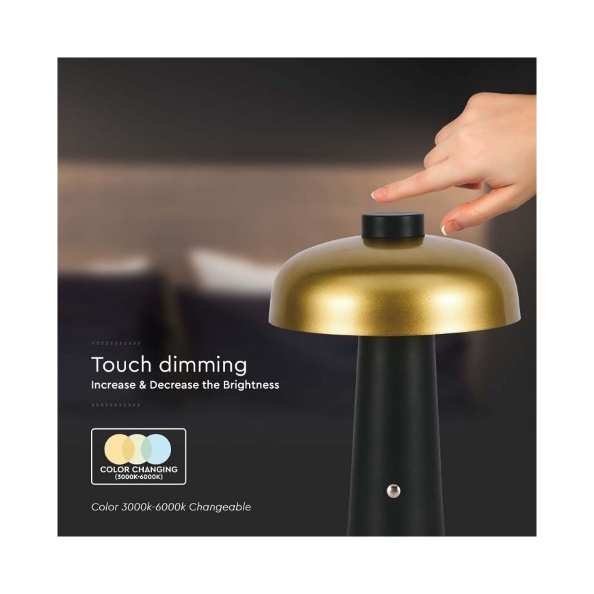 LED Ściemnialna akumulatorowa dotykowa lampa stołowa LED/3W/5V 3000-6000K 1800 mAh czarne/złoty