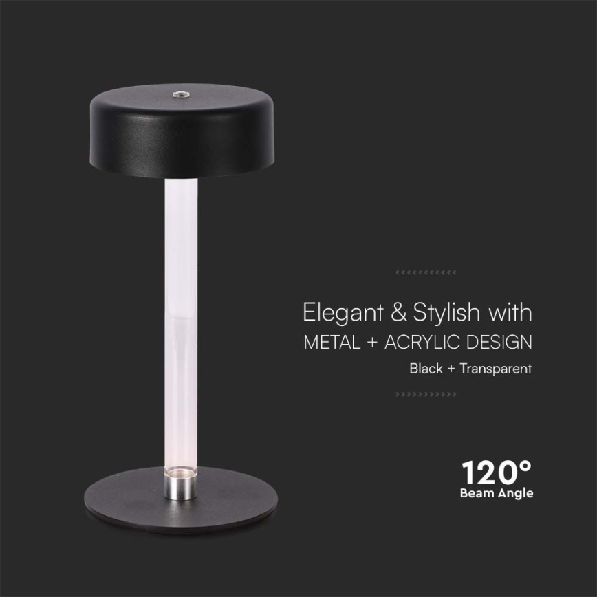 LED Ściemnialna akumulatorowa dotykowa lampa stołowa LED/3W/5V 3000-6000K 2400 mAh czarna