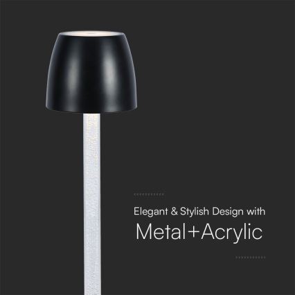 LED Ściemnialna ładowalna dotykowa Lampa stołowa LED/3W/5V 3000K 1800 mAh czarny