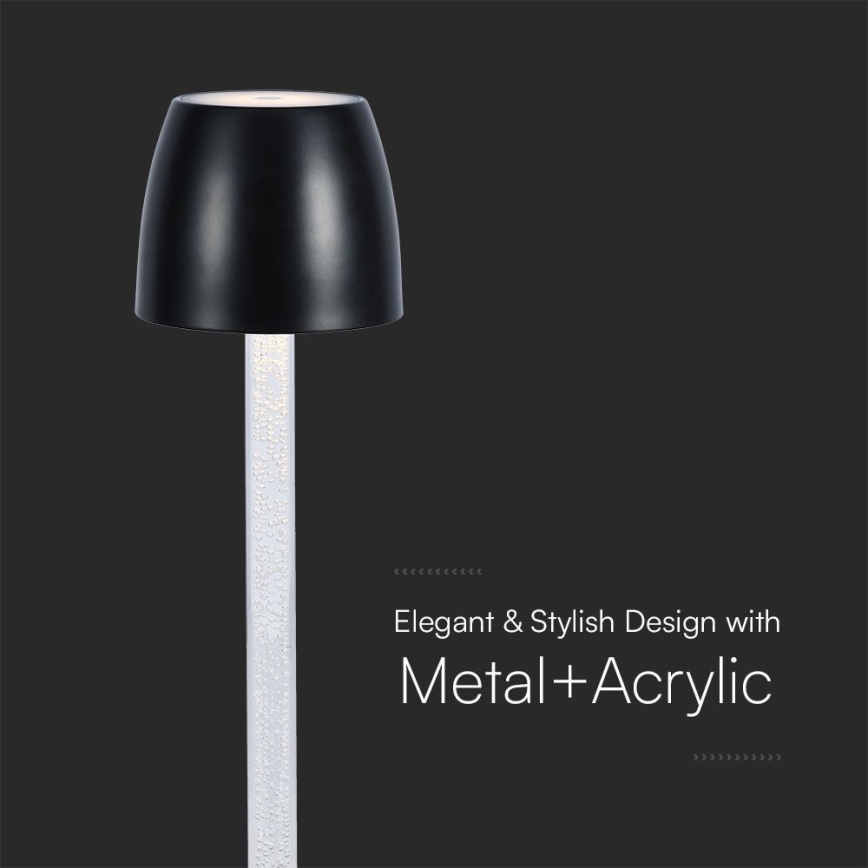 LED Ściemnialna ładowalna dotykowa Lampa stołowa LED/3W/5V 3000K 1800 mAh czarny