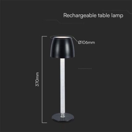 LED Ściemnialna ładowalna dotykowa Lampa stołowa LED/3W/5V 3000K 1800 mAh czarny
