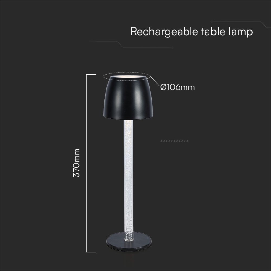 LED Ściemnialna ładowalna dotykowa Lampa stołowa LED/3W/5V 3000K 1800 mAh czarny