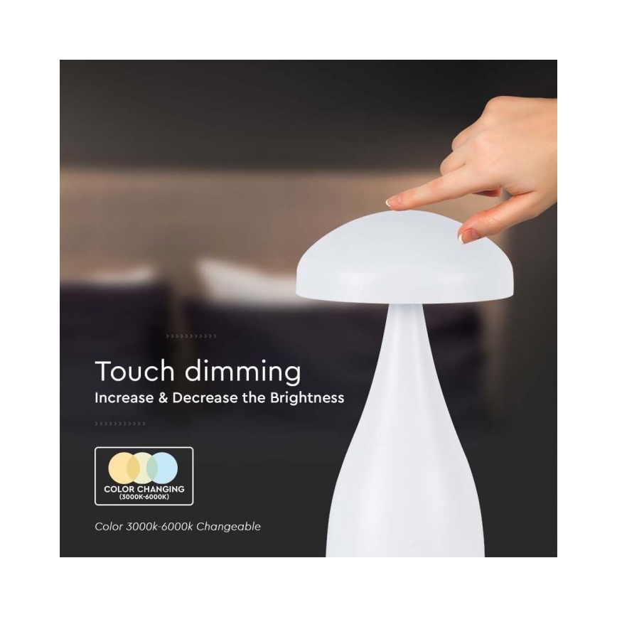 LED Ściemnialna akumulatorowa dotykowa lampka stołowa LED/1W/5V 3000-6000K 1800 mAh biała