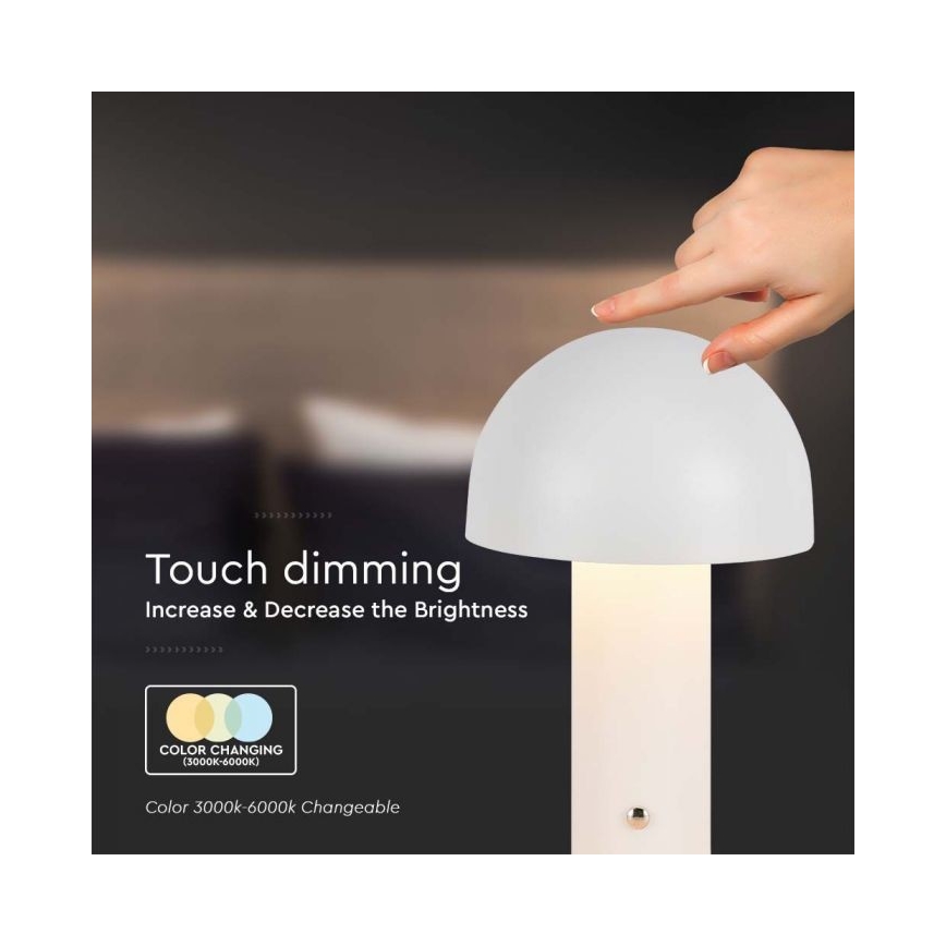 LED Ściemnialna akumulatorowa dotykowa lampka stołowa LED/1W/5V 3000-6000K 1800 mAh biała