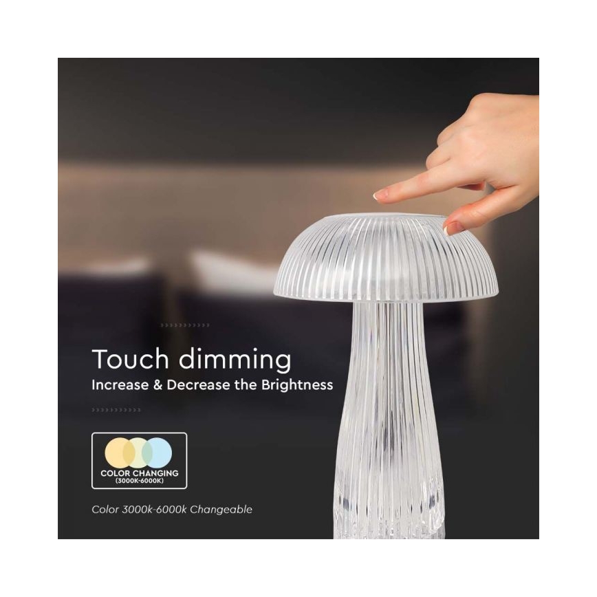 LED Ściemnialna akumulatorowa dotykowa lampka stołowa LED/1W/5V 3000-6000K 1800 mAh przezroczysta
