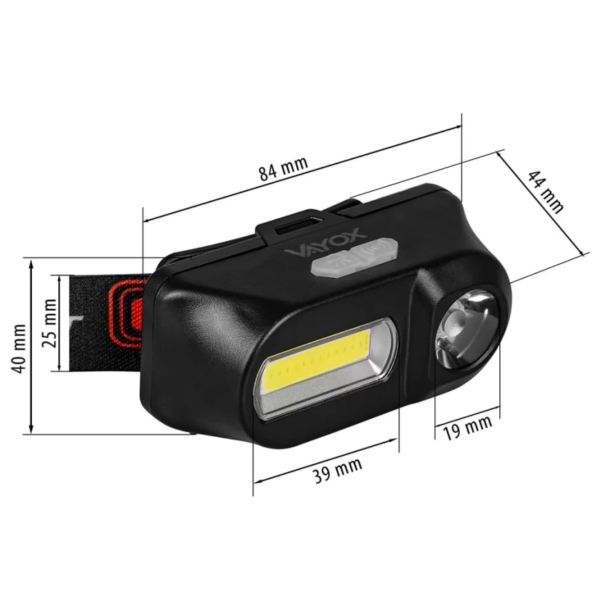 LED Ściemnialna czołówka akumulatorowa 2xLED/5V IP44 210 błyszcząca 2000 mAh
