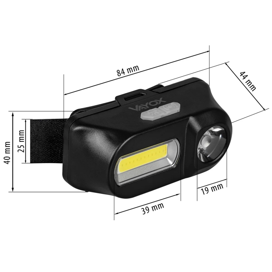 LED Ściemnialna czołówka akumulatorowa 2xLED/5V IPX4 250 błyszcz. 2000 mAh