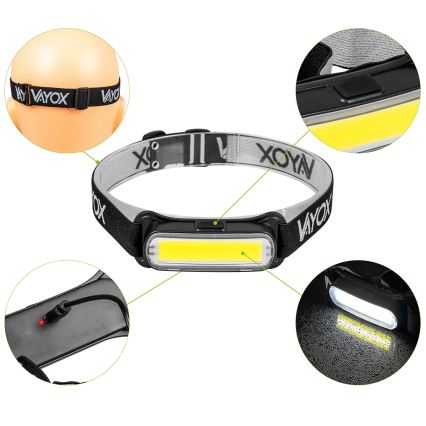 LED Ściemnialna czołówka akumulatorowa LED/5V IPX4 300 błyszcząca 1200 mAh
