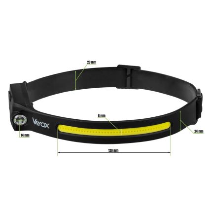 LED Ściemnialna czołówka akumulatorowa z czujnikiem 2xLED/5V IP44 350 błyszcząca 1200 mAh