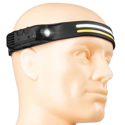 LED Ściemnialna czołówka akumulatorowa z czujnikiem 3xLED/5V IP44 300 błyszcząca 1200 mAh