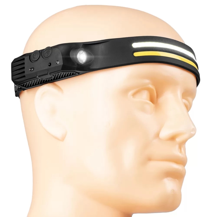 LED Ściemnialna czołówka akumulatorowa z czujnikiem 3xLED/5V IP44 300 błyszcząca 1200 mAh