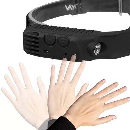 LED Ściemnialna czołówka akumulatorowa z czujnikiem 3xLED/5V IP44 300 błyszcząca 1200 mAh