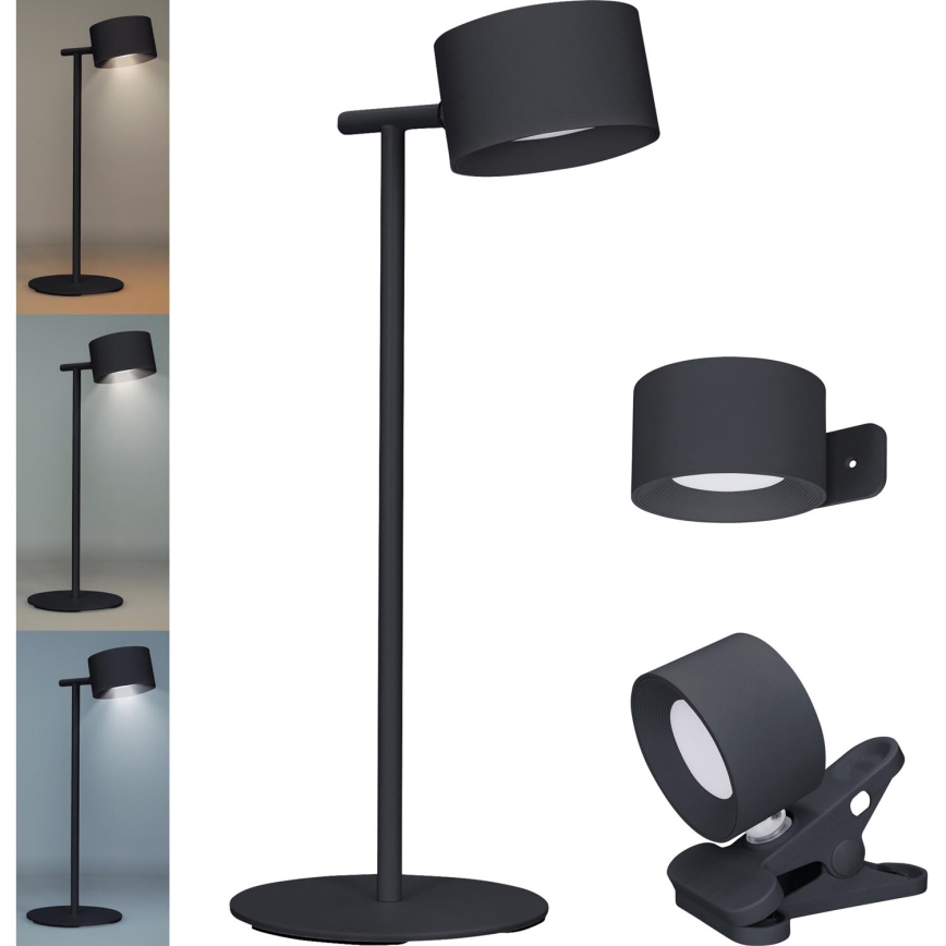 LED ściemnialna dotykowa lampa ładowalna 3w1 LED/4W/2000 mAh 3000/4000/6500K czarna
