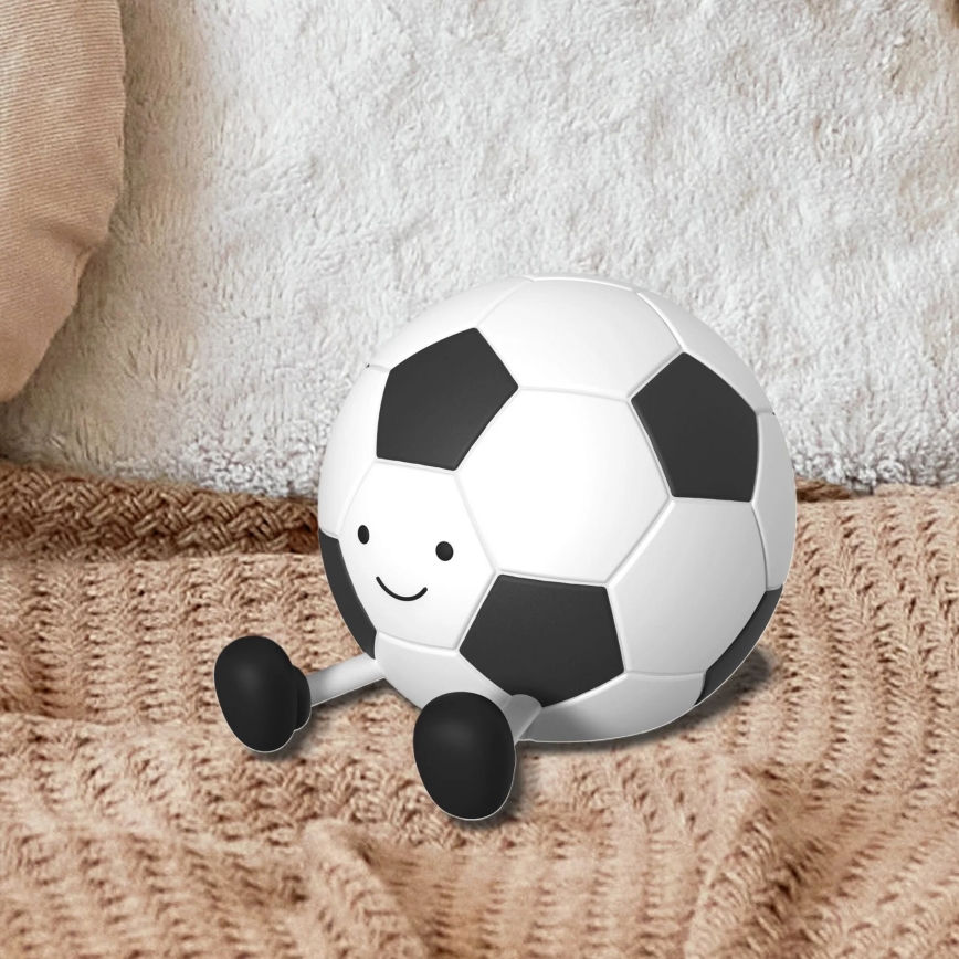 LED Ściemnialna dziecięca dotykowa lampa FOOTBALL LED/2W/5V USB 1200 mAh biały/czarny