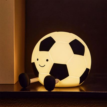 LED Ściemnialna dziecięca dotykowa lampa FOOTBALL LED/2W/5V USB 1200 mAh biały/czarny