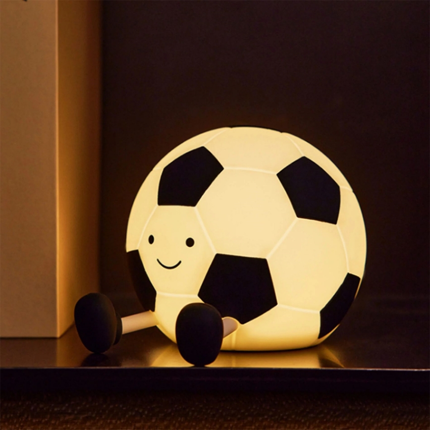 LED Ściemnialna dziecięca dotykowa lampa FOOTBALL LED/2W/5V USB 1200 mAh biały/czarny