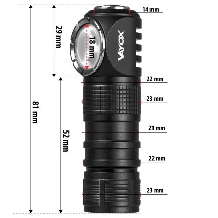 LED ściemnialna ładowalna czołówka z czerwonym światłem 3 w 1 LED/10W/5V IP66 500 lm 800 mAh