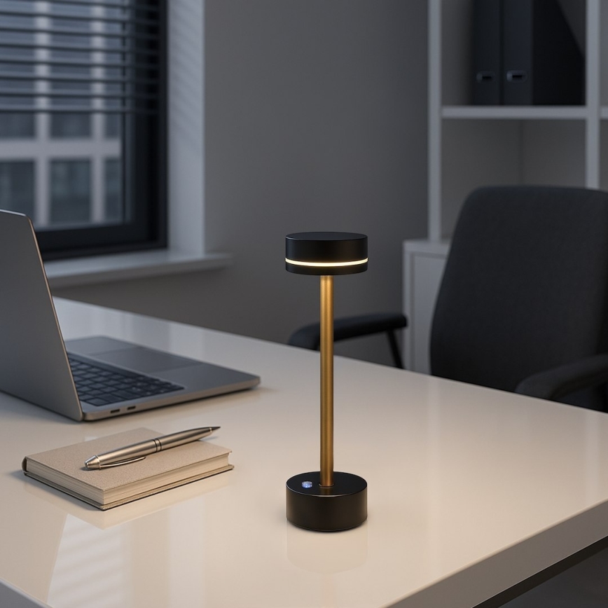 LED ściemnialna ładowalna lampa biurkowa SAM LED/5W/5V 3600 mAh czarna/złota